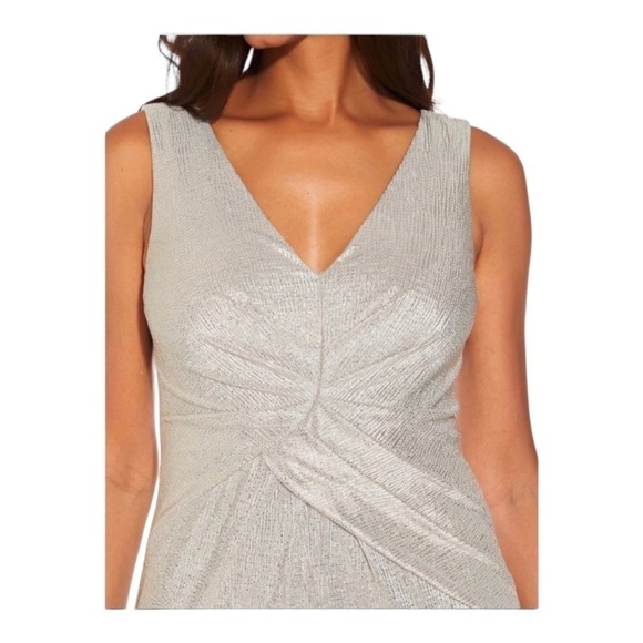 ADRIANNA PAPELL Metallic Silver Twist Front Sleeveless Jumpsuit Size 10 NWT - Picture 8 of 13